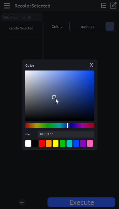 Picking a color in the Color argument's popup