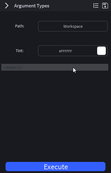 Collapsed: Path and Tint visible, then a "+ Hidden (2)" toggle at the bottom
