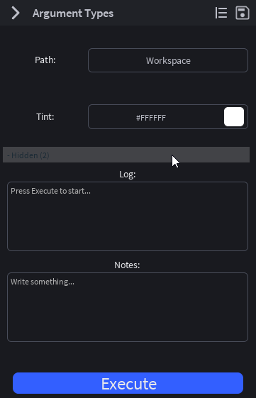 Expanded: clicking "− Hidden (2)" reveals the Log and Notes cards above the toggle