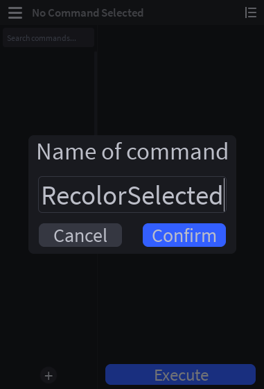 Name prompt with RecolorSelected typed in